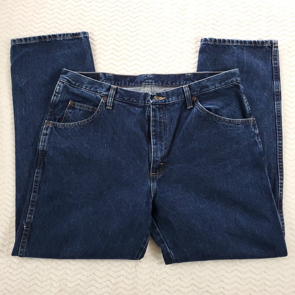 Wrangler Regular Fit Straight Leg Mens 38x30 Denim Bluejeans Dark Wash 100% Cott - Picture 3 of 11